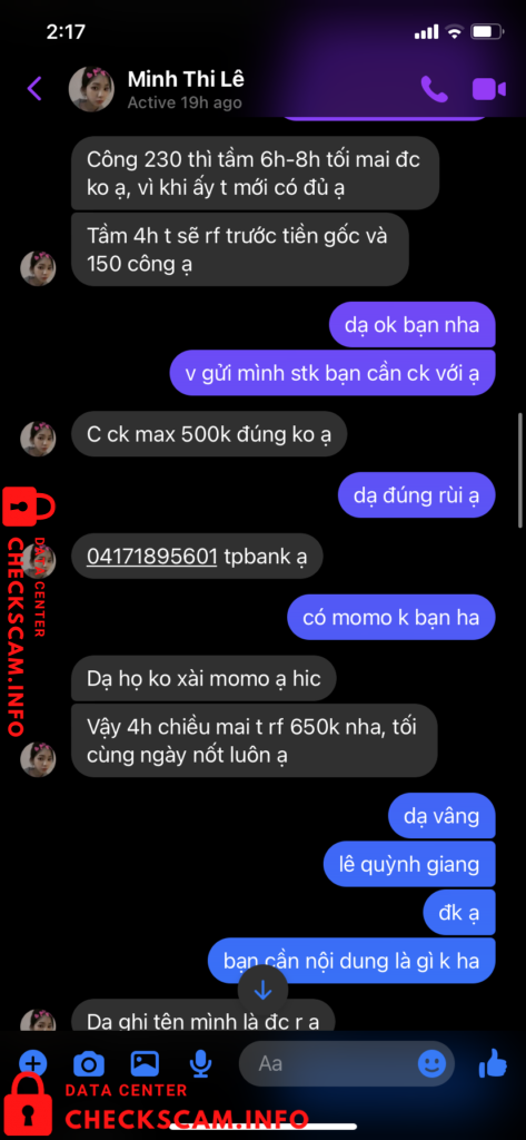 Bằng chứng chống lại Le Quynh Giang