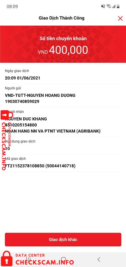 Evidência contra Nguyen Duc Khang