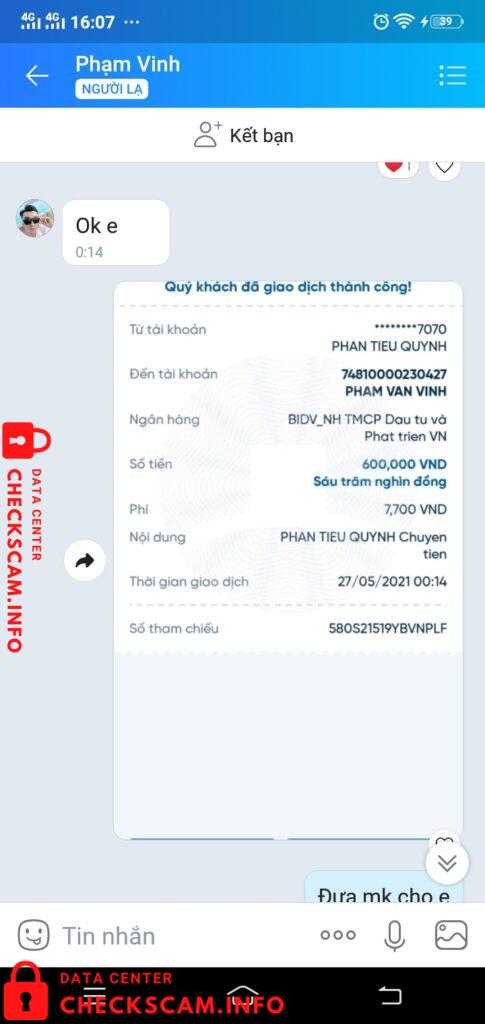 Evidência contra Pham Van Vinh