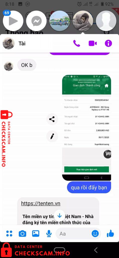 Evidência contra Ly Hoàng Anh
