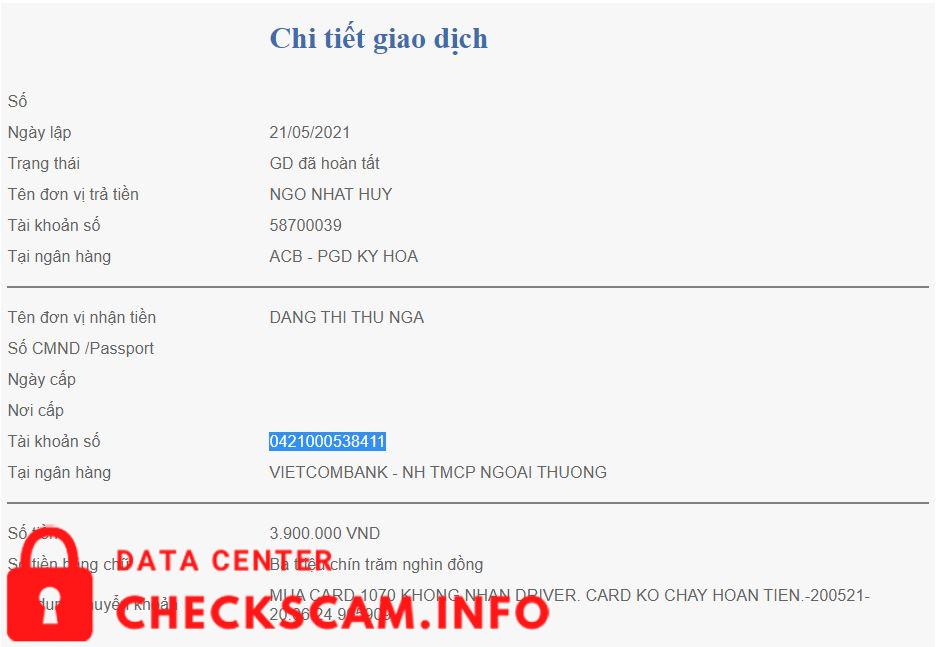Evidência contra Dang Thi Thu Nga