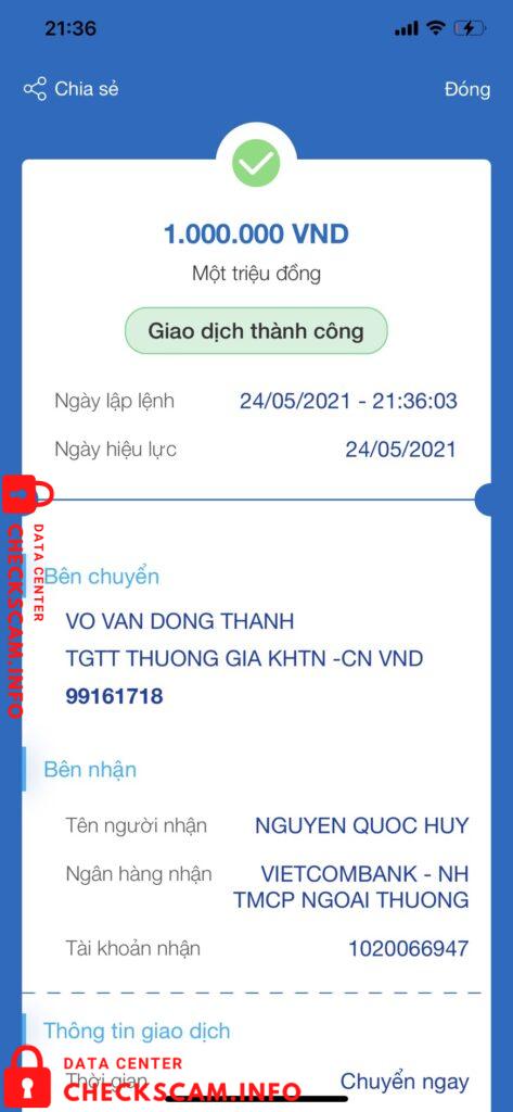 Evidência contra Nguyen Quoc Huy