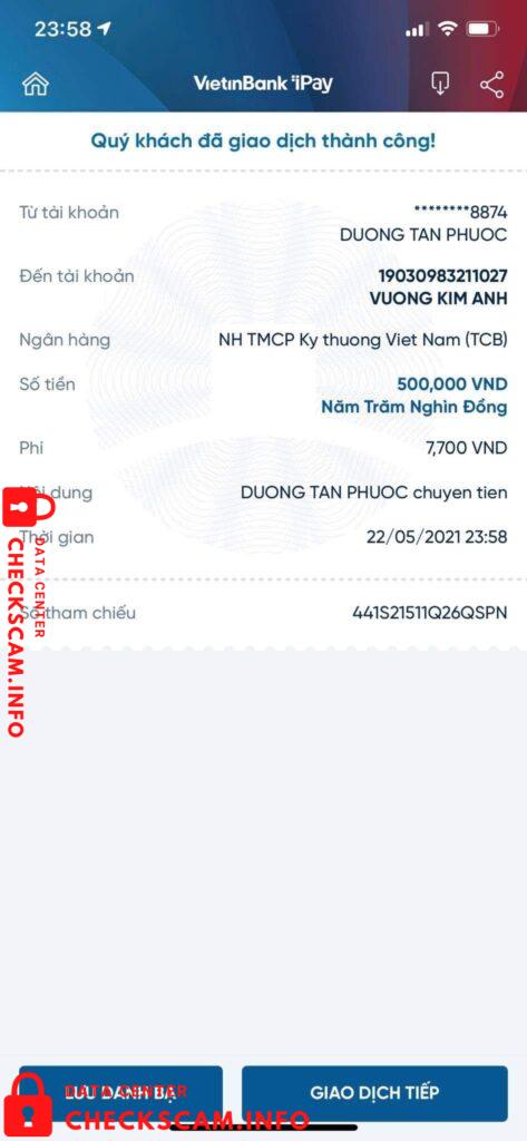 Preuves contre Vuong Kim Anh