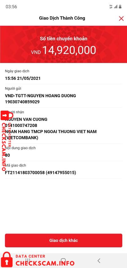 Preuves contre Nguyen Van Cuong