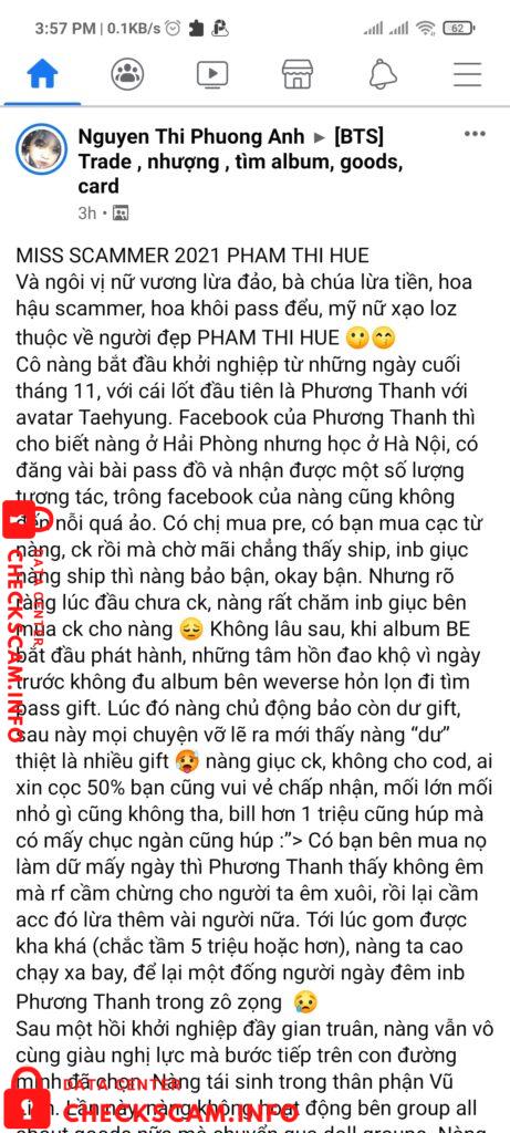 Bằng chứng chống lại Pham Thi Hue