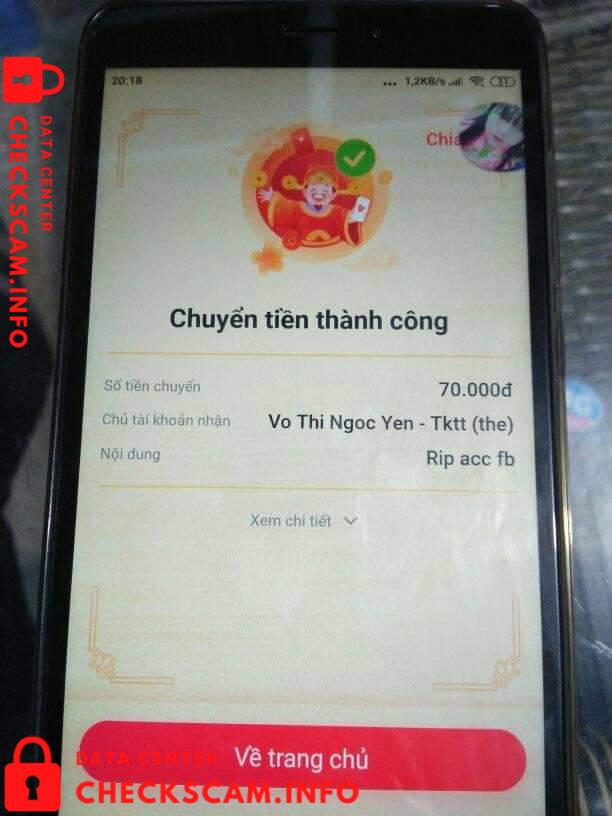 Evidência contra Võ Thị Ngọc Yến