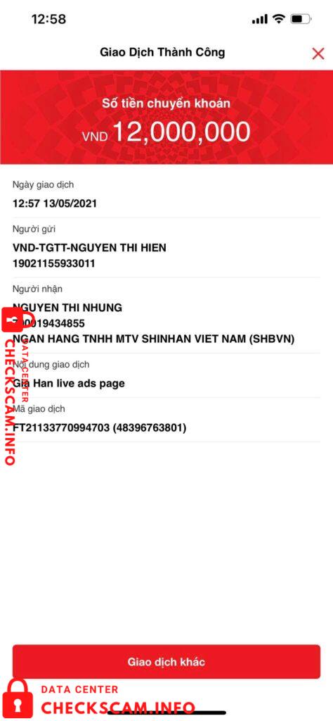 Evidência contra Nguyen Thi Nhung