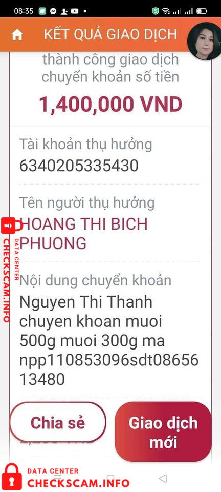 Evidência contra Hoàng Thị Bích Phương