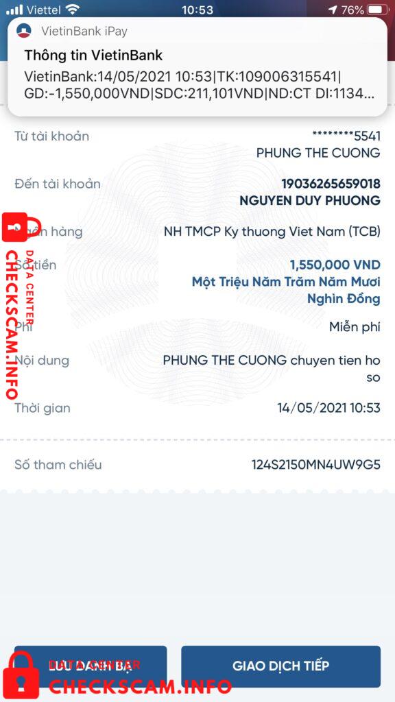 Evidência contra Nguyễn Duy Phương