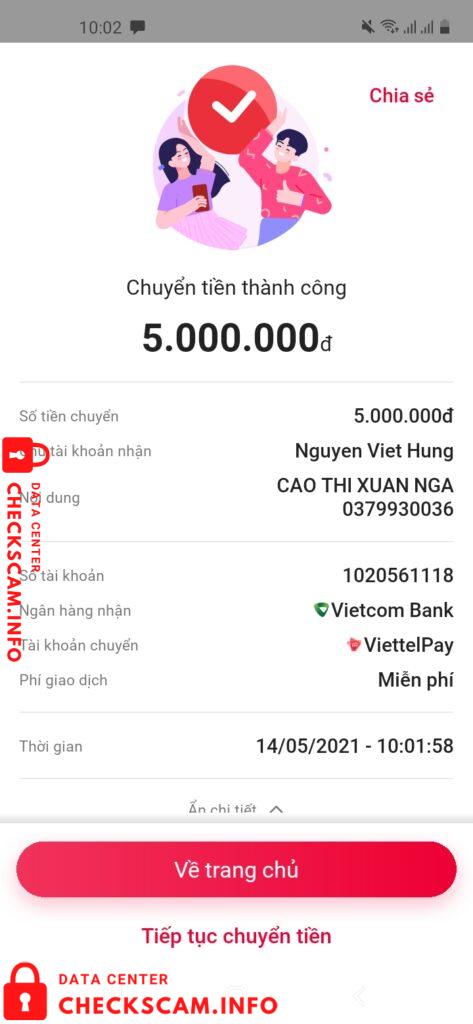 Evidência contra Nguyen Viet Hung
