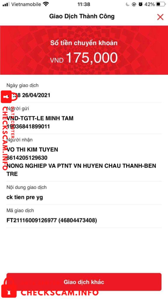 Evidence against Vo Thi Kim Tuyen