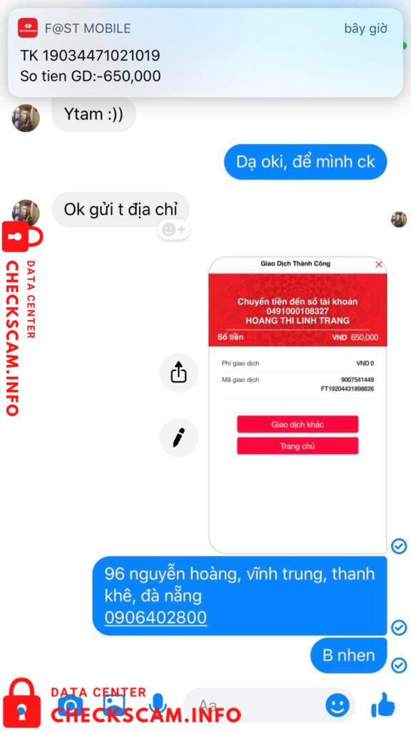 Evidence against Hoang Thi Linh Trang
