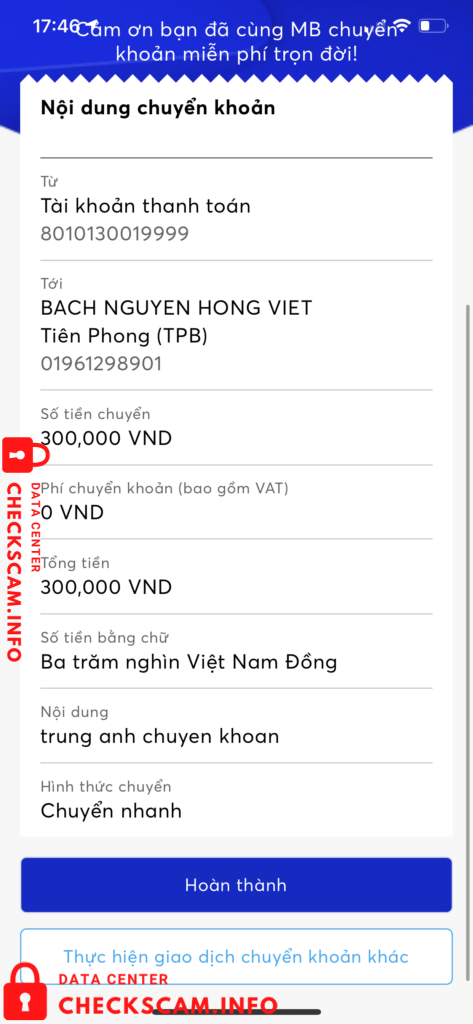 Доказательства против Bạch Nguyễn Hồng Việt