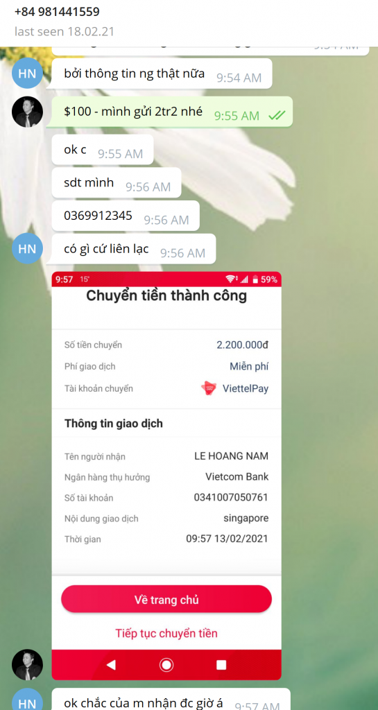 Evidencia contra Lê Hoàng Nam