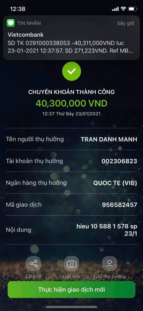 Evidencia contra Tran Danh Manh