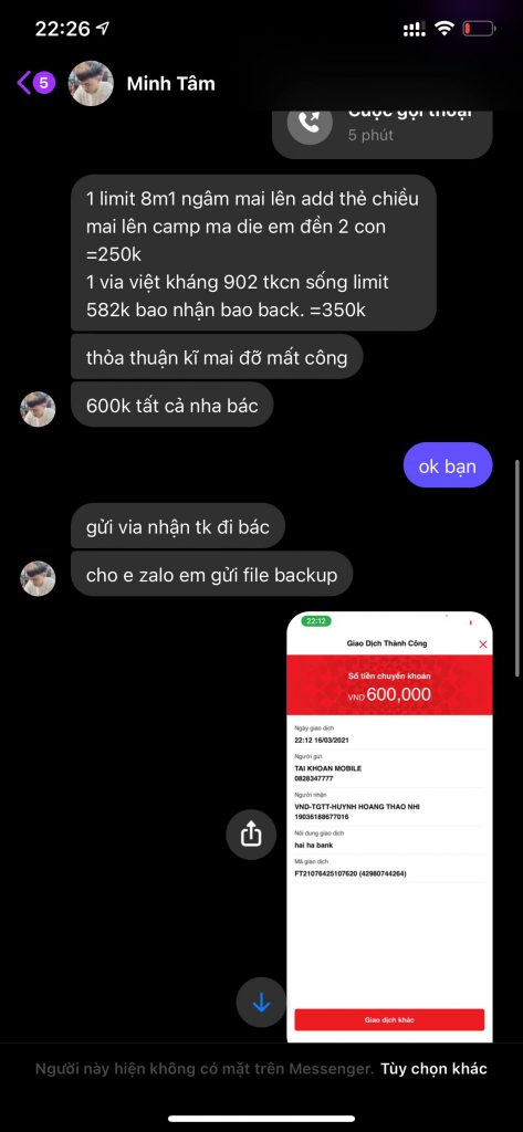 Evidencia contra Huynh Hoang Thao Nhi