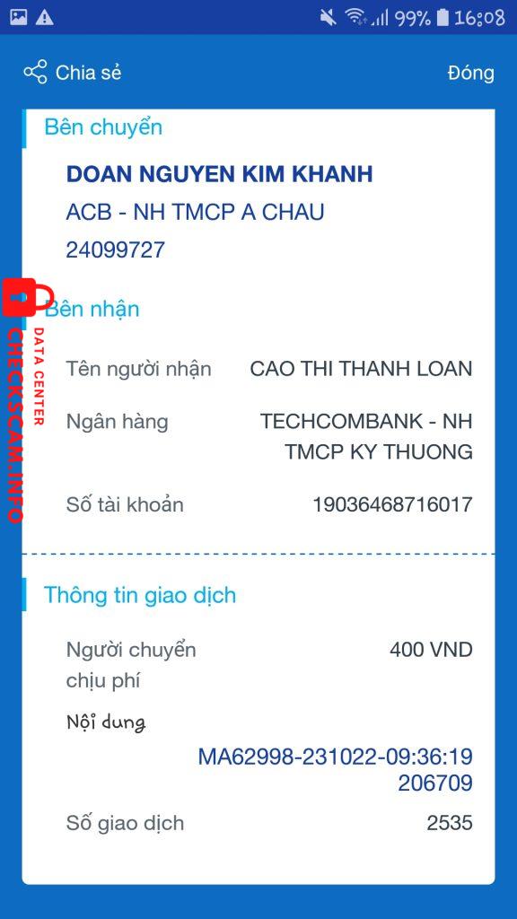 Evidencia contra Cao Thi Thanh Loan