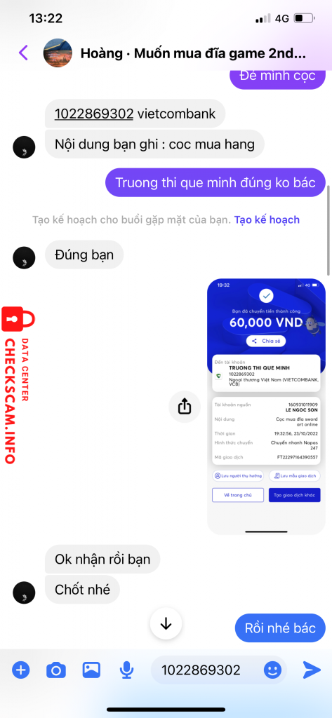 Evidencia contra TRUONG THI QUE MINH