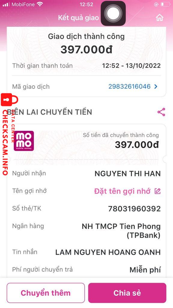 Evidencia contra Nguyễn Thị Hân