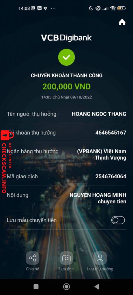 Evidencia contra Hoảng Ngọc Thẳng