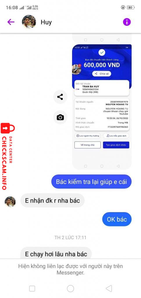 หลักฐานที่เป็นโทษต่อ Trần Bá Huy