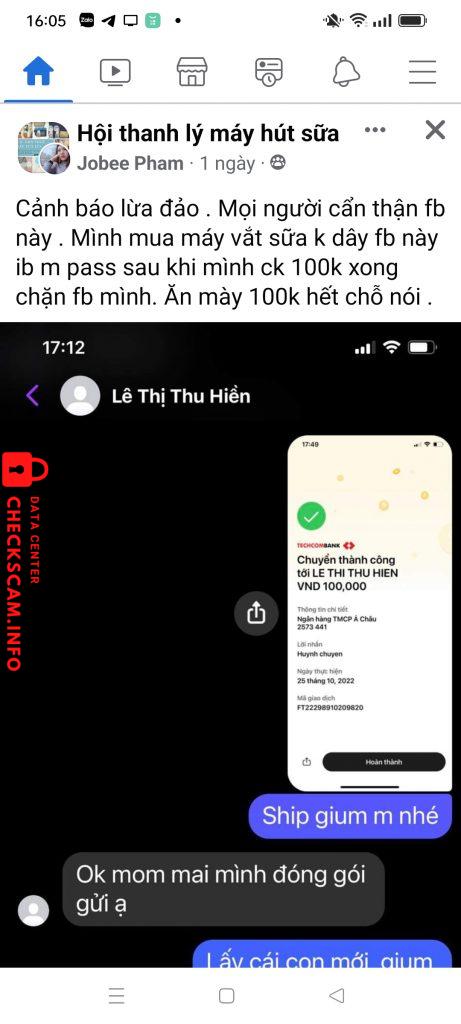 対する証拠 Lê Thị Thu Hiền 