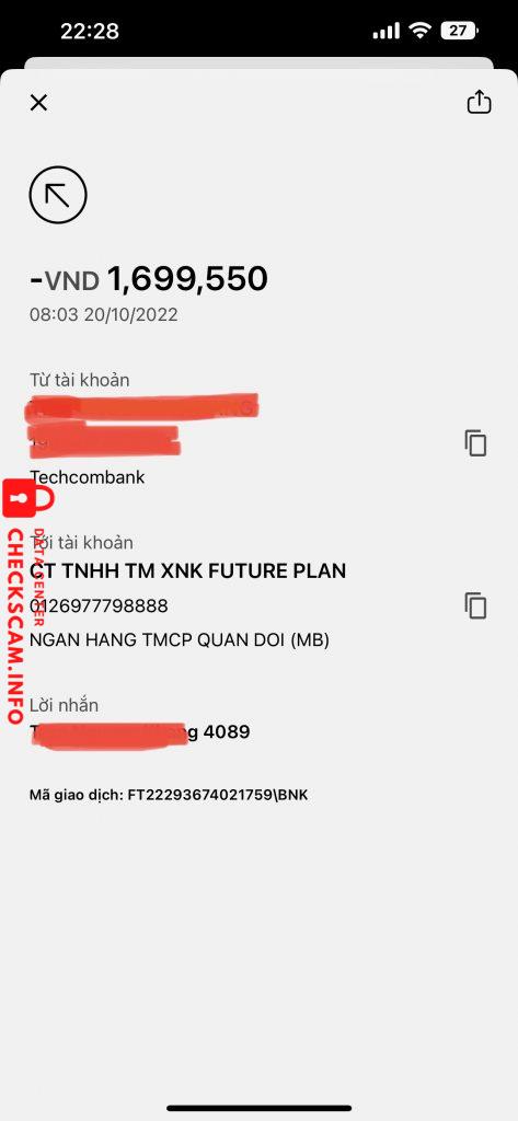 対する証拠 CTY TNHH TM XNK FUTURE PLAN