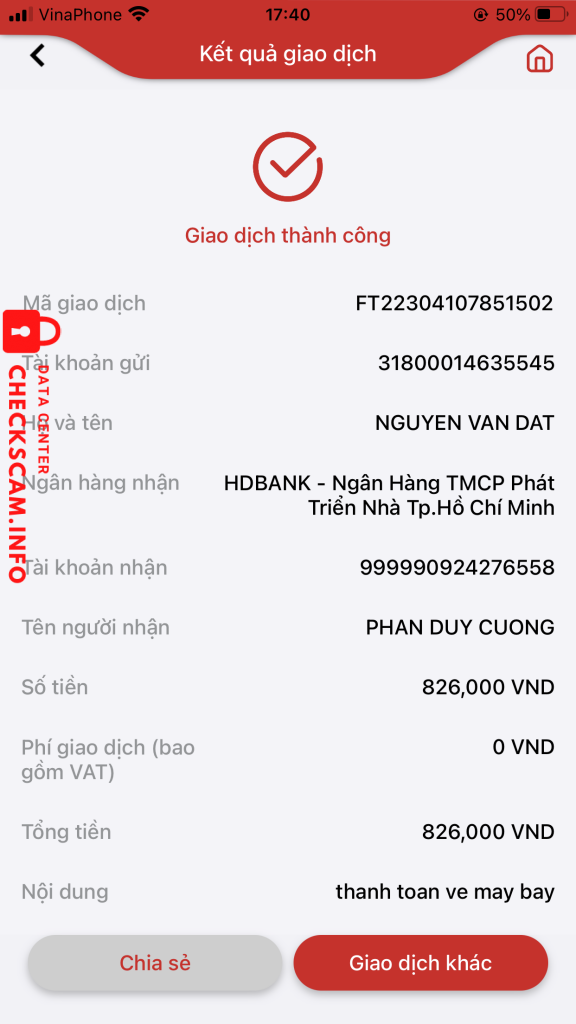 対する証拠 Phòng Vé Duy Cường