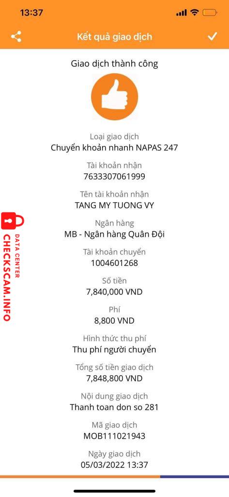 対する証拠 Tang my tuong vy