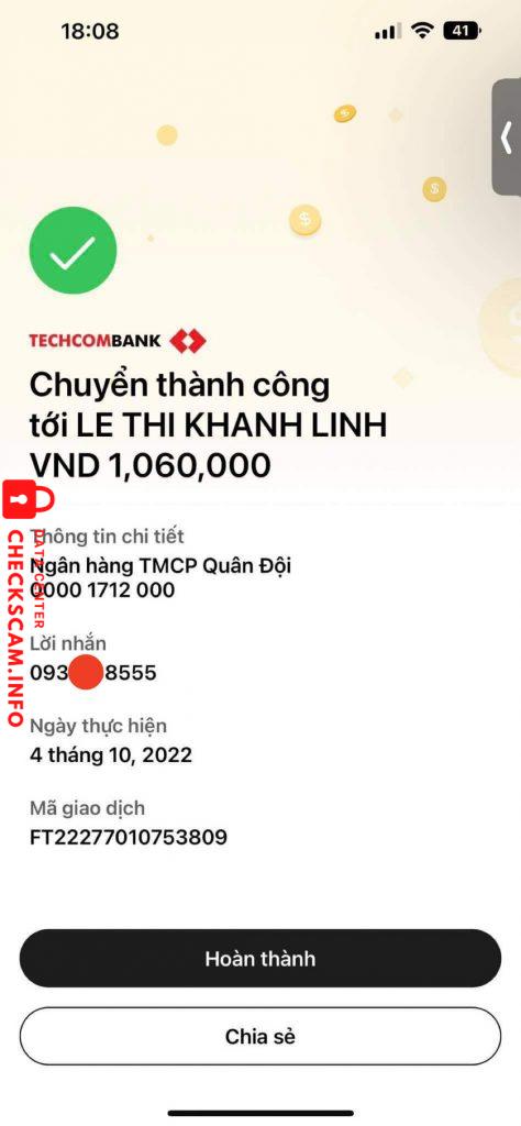 対する証拠 Le Thi Khanh Linh