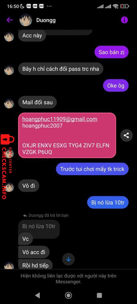 対する証拠 DƯƠNG HOÀNG PHÚC