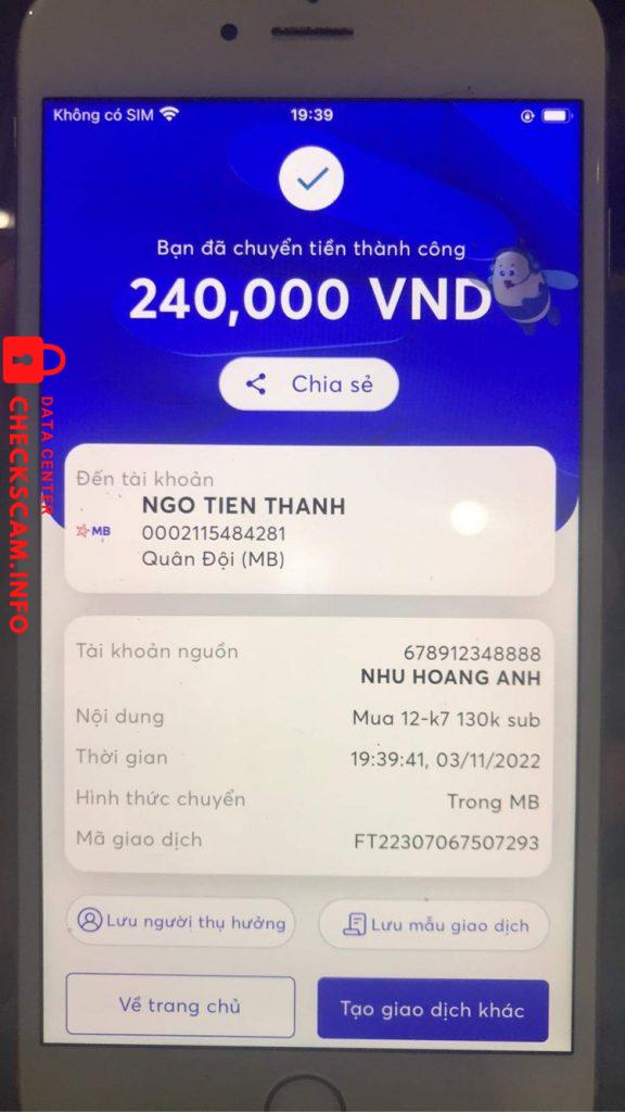 対する証拠 NGO TIEN THANH