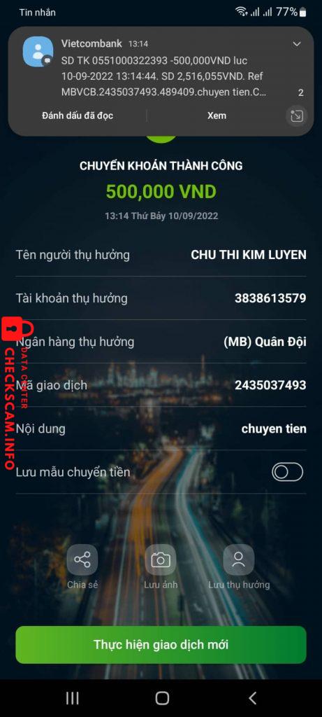 対する証拠 Chu Thị Kim Luyến