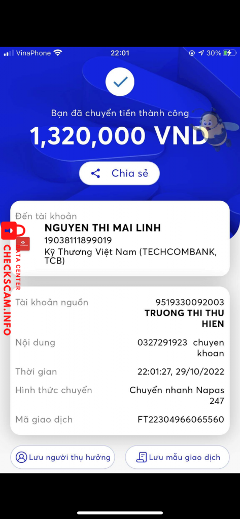 対する証拠 NGUYEN THI MAI LINH