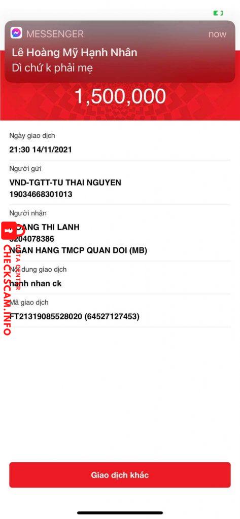 対する証拠 HOANG THI LANH
