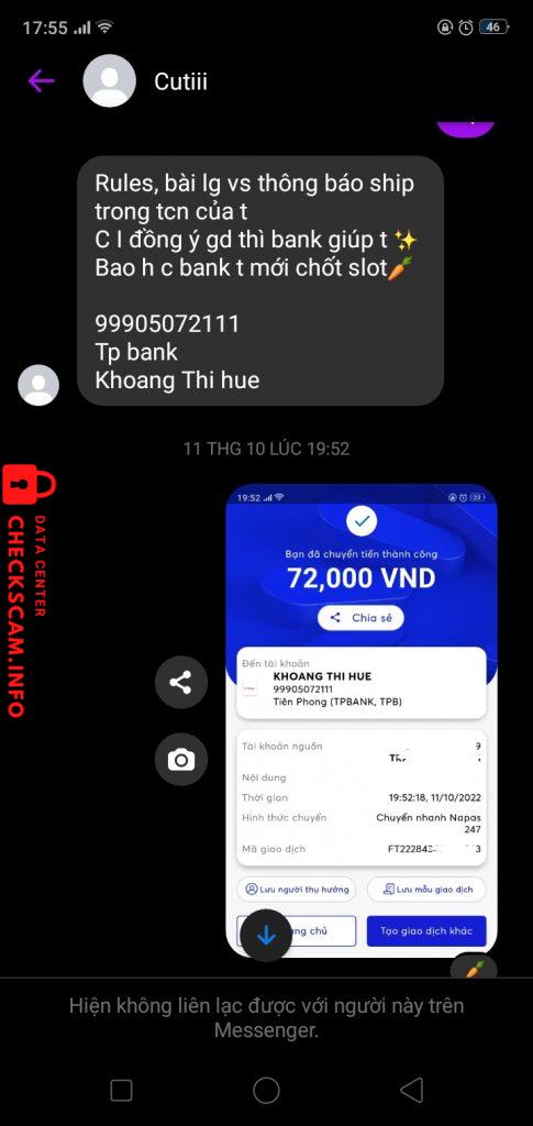 対する証拠 Khoang Thi Hue