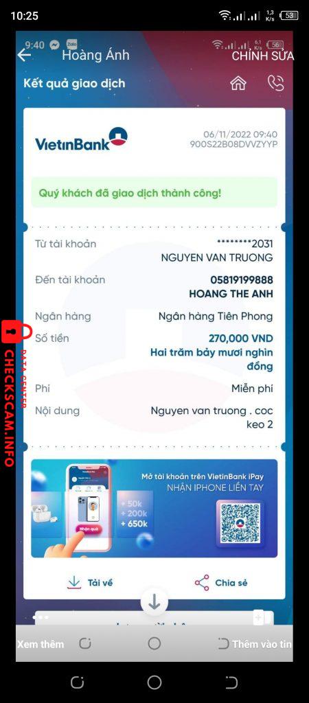 หลักฐานที่เป็นโทษต่อ Hoàng Thế Anh