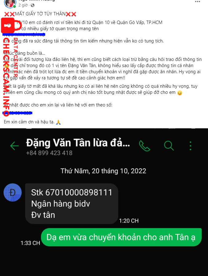 หลักฐานที่เป็นโทษต่อ Đặng Văn Tân