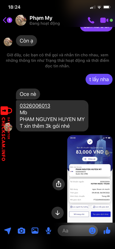 対する証拠 PHAM NGUYEN HUYEN MY