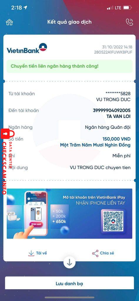 対する証拠 Tạ văn lợi