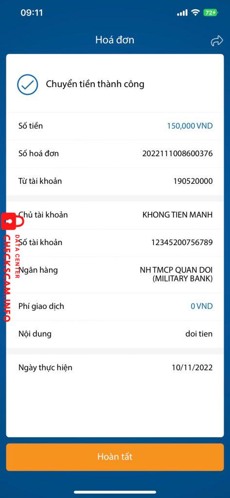 対する証拠 KHONG TIEN MANH
