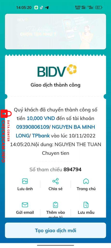 対する証拠 NGUYEN BA MINH LONG