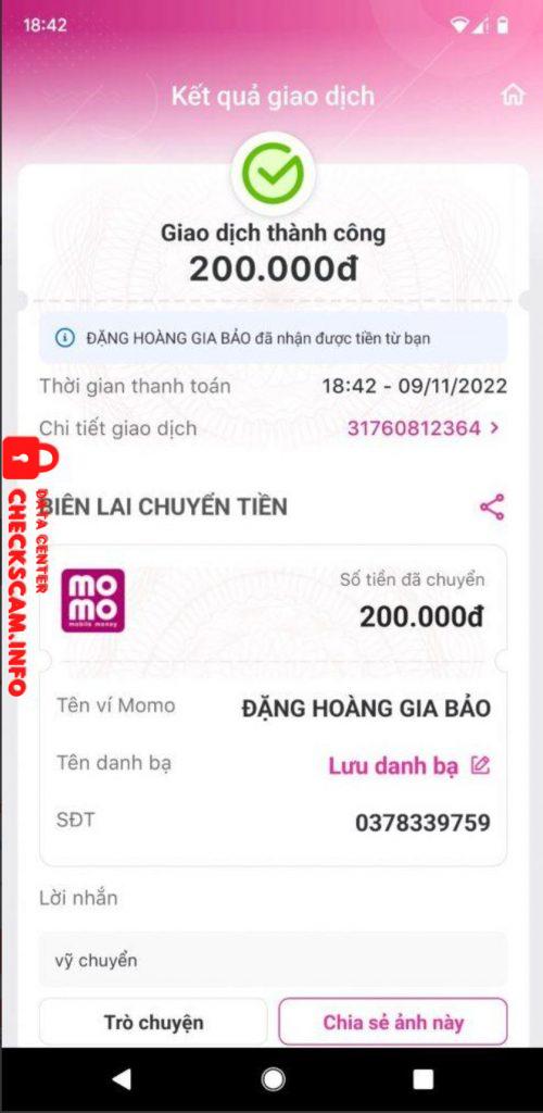 対する証拠 Đặng Hoàng Gia Bảo