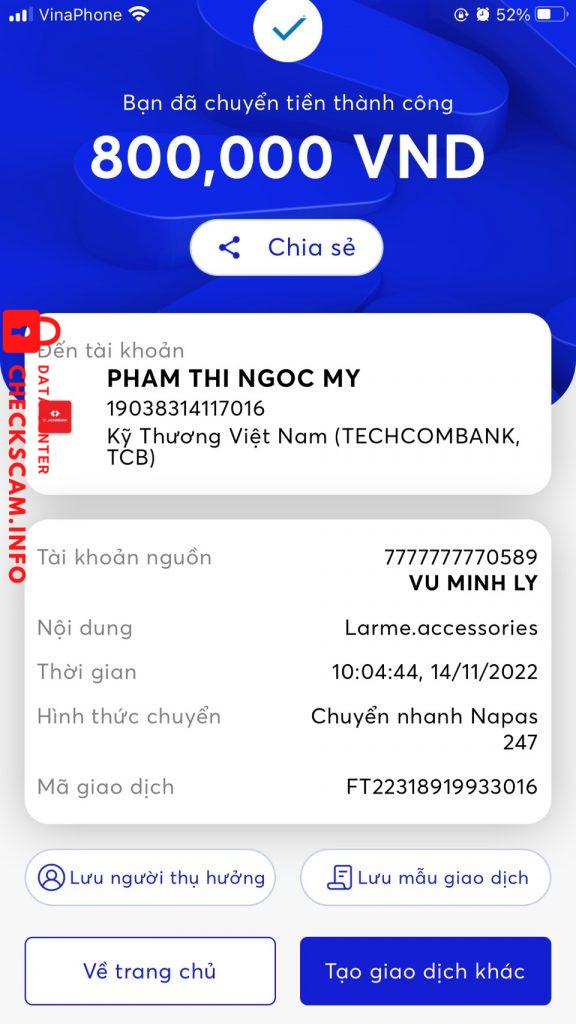 Bukti melawan Phạm Thị Ngọc My