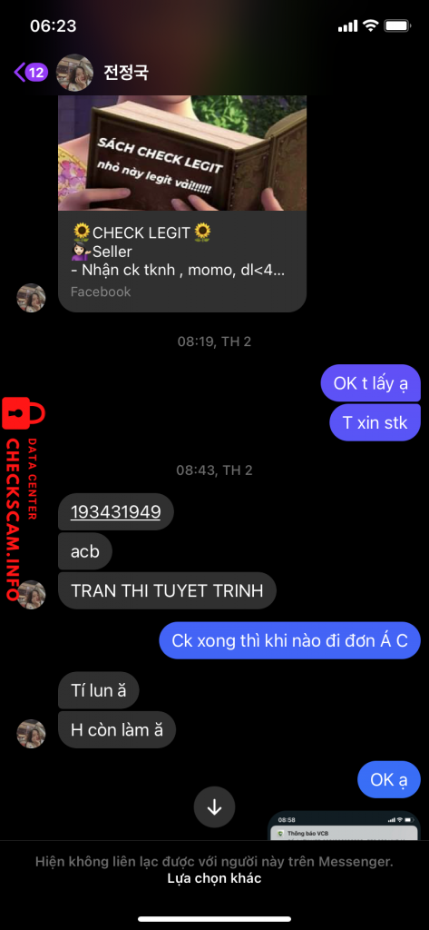 対する証拠 TRẦN THỊ TUYẾT TRINH 