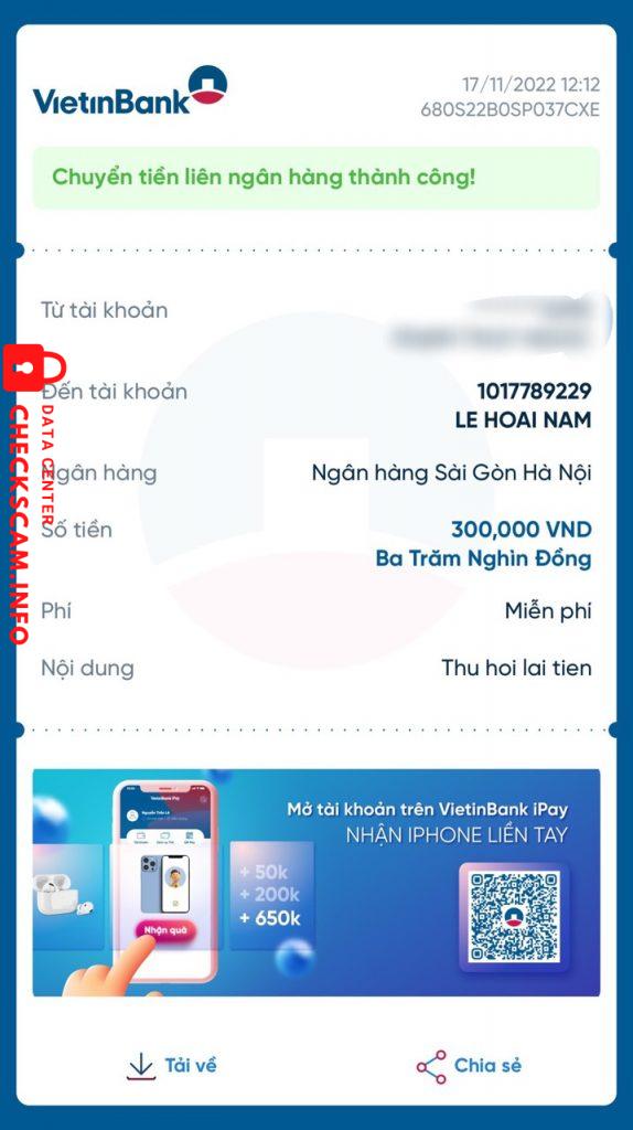 Bằng chứng chống lại LE HOAI NAM