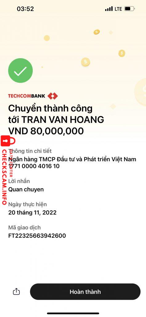 対する証拠 TRAN VAN HOANG
