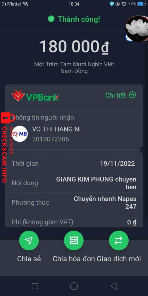 対する証拠 Võ thị hằng ni