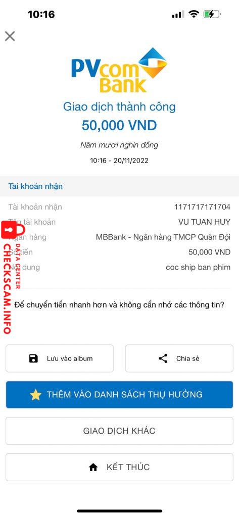 対する証拠 Vũ Tuấn Huy