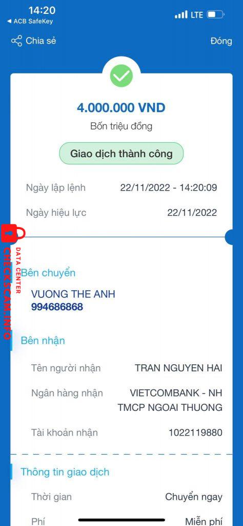 対する証拠 TRAN NGUYEN HAI